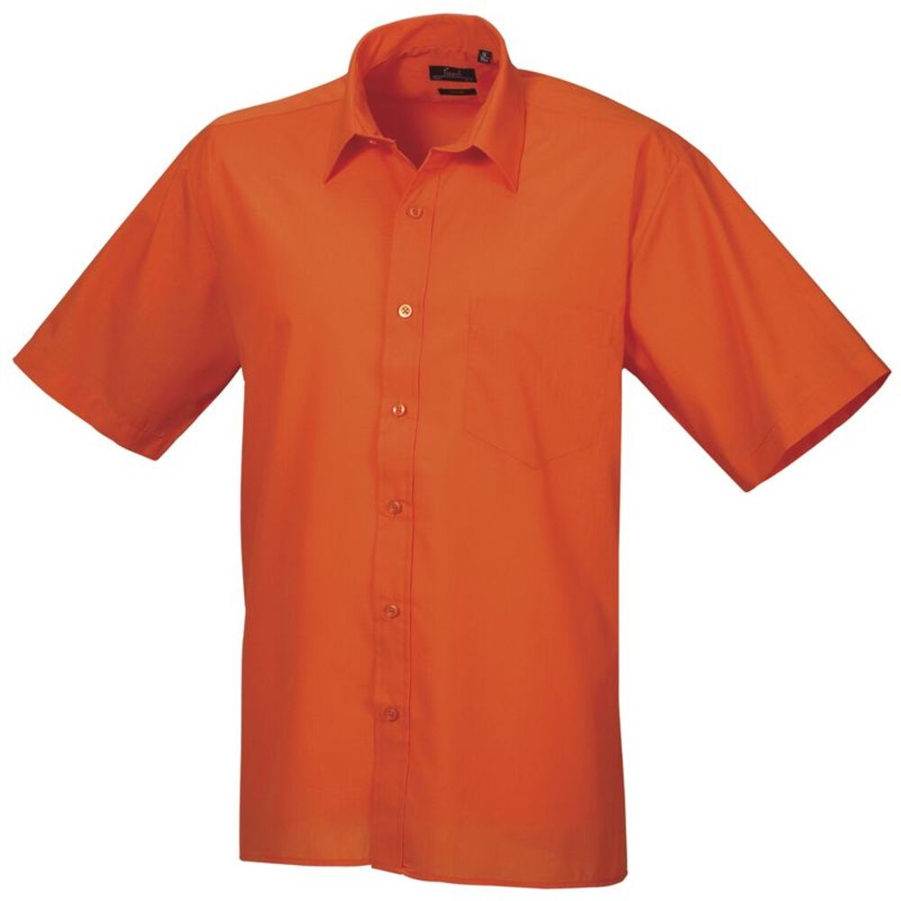 Premier Mens Short Sleeve Formal Poplin Plain Work Shirt / Orange
